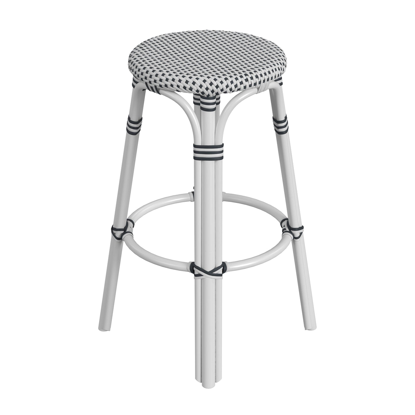 Tobias Round Rattan 30" Bar Stool in White and Black Dot  9370288