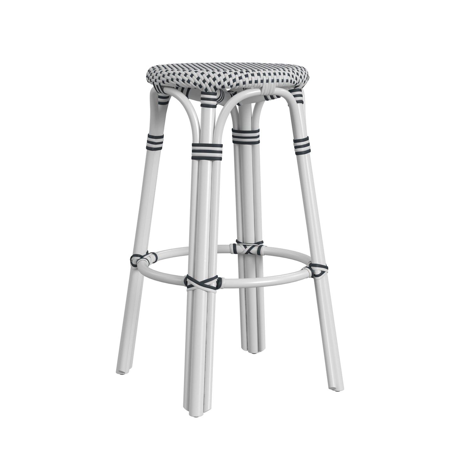 Tobias Round Rattan 30" Bar Stool in White and Black Dot  9370288