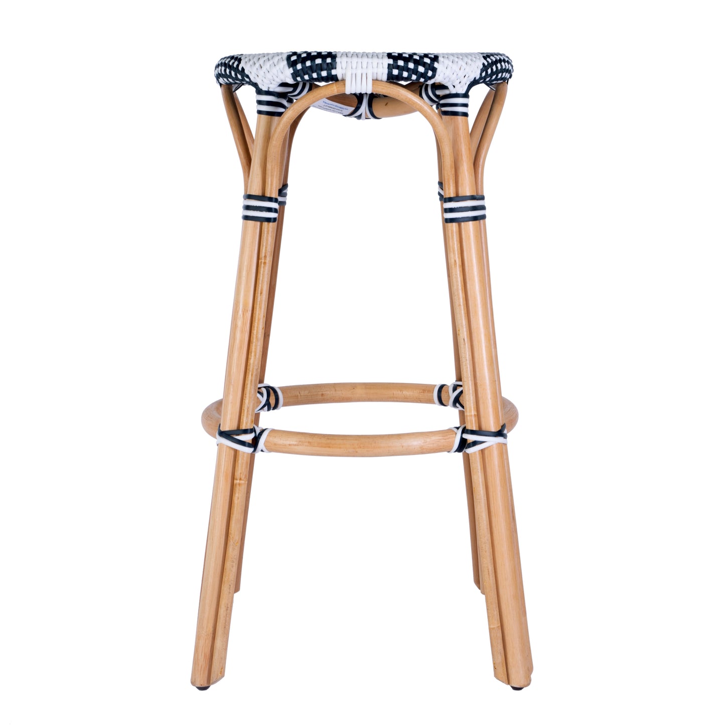 Tobias Round Rattan 30" Bar Stool in White and Navy Stripe  9370291