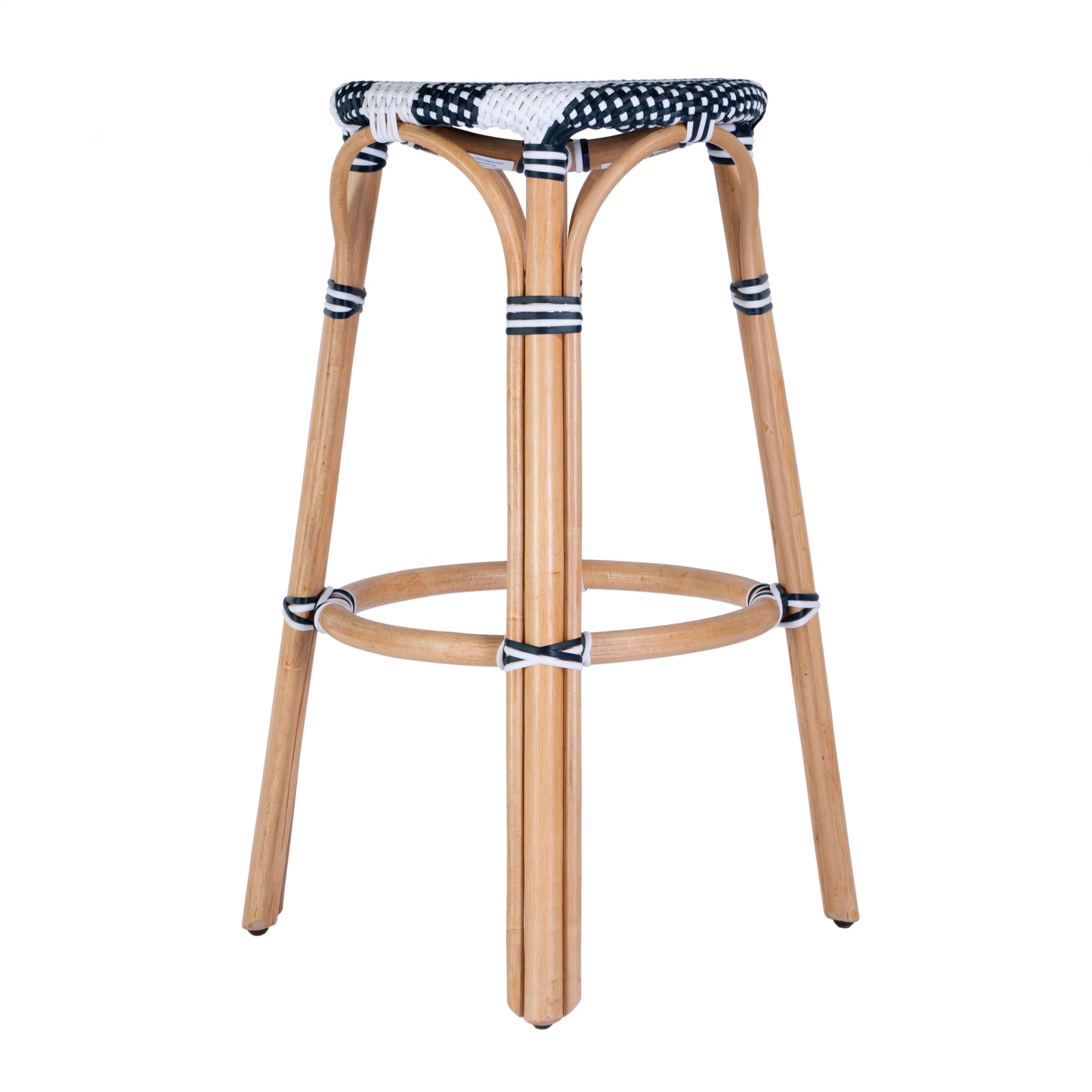 Tobias Round Rattan 30" Bar Stool in White and Navy Stripe  9370291