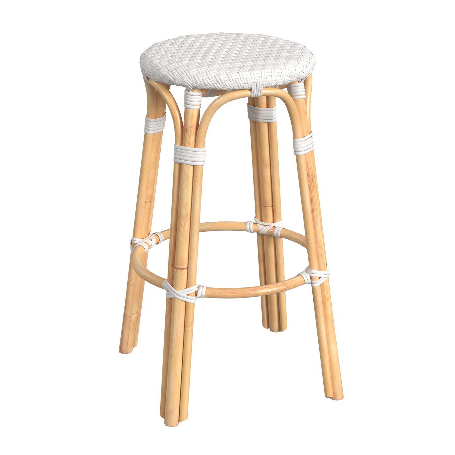 Tobias Round Rattan 30" Bar Stool in Glossy White  9370304