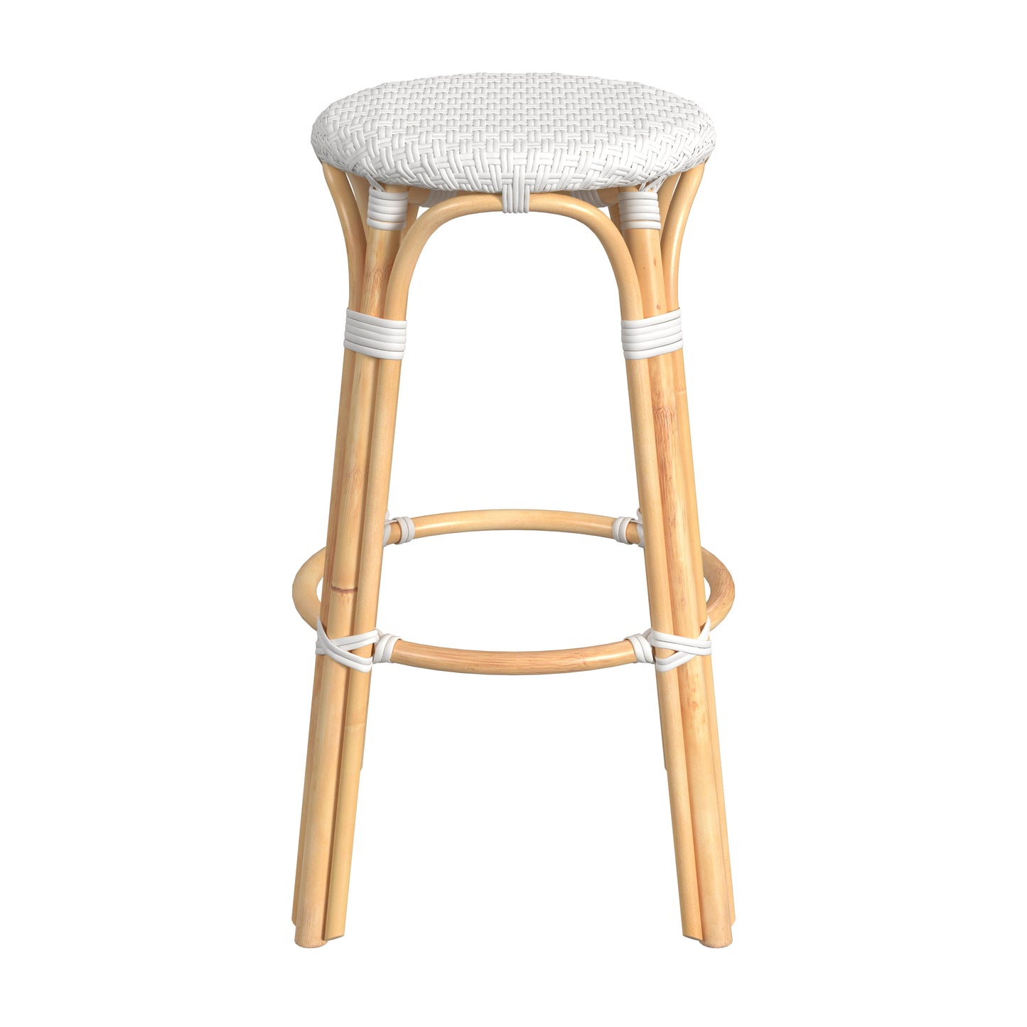 Tobias Round Rattan 30" Bar Stool in Glossy White  9370304