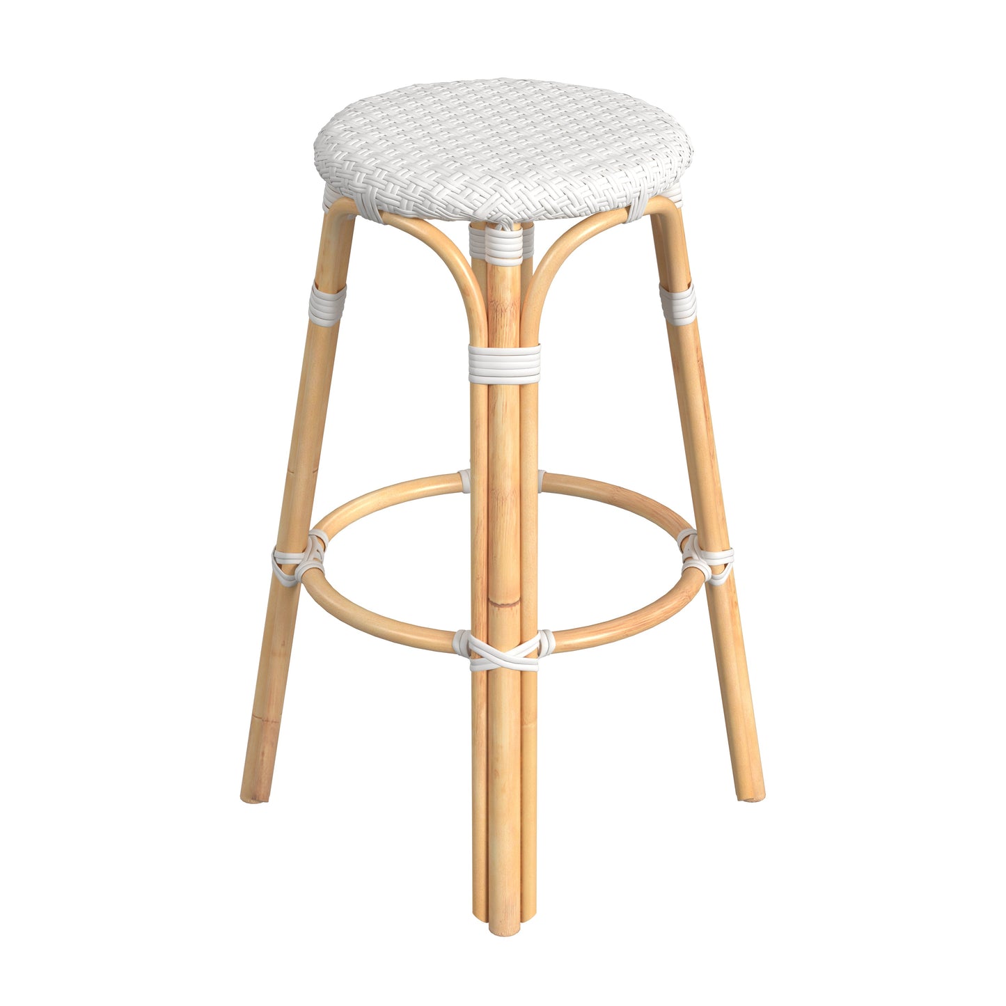 Tobias Round Rattan 30" Bar Stool in Glossy White  9370304