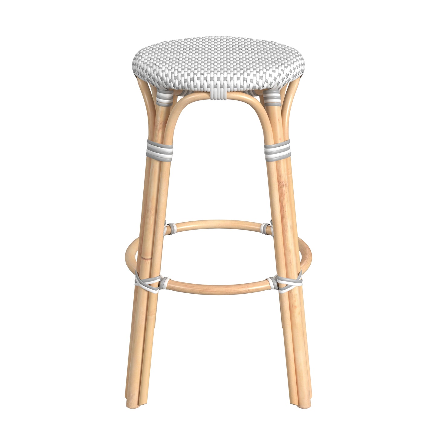 Tobias Round Rattan 30" Bar Stool in White and Gray Dot  9370329