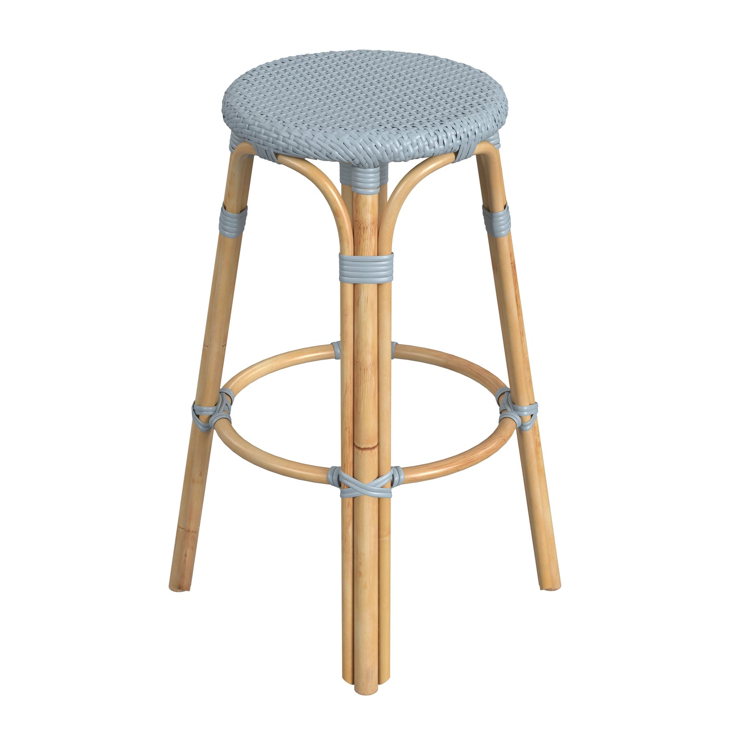 Tobias Round Rattan 30" Bar Stool in Baby Blue  9370341