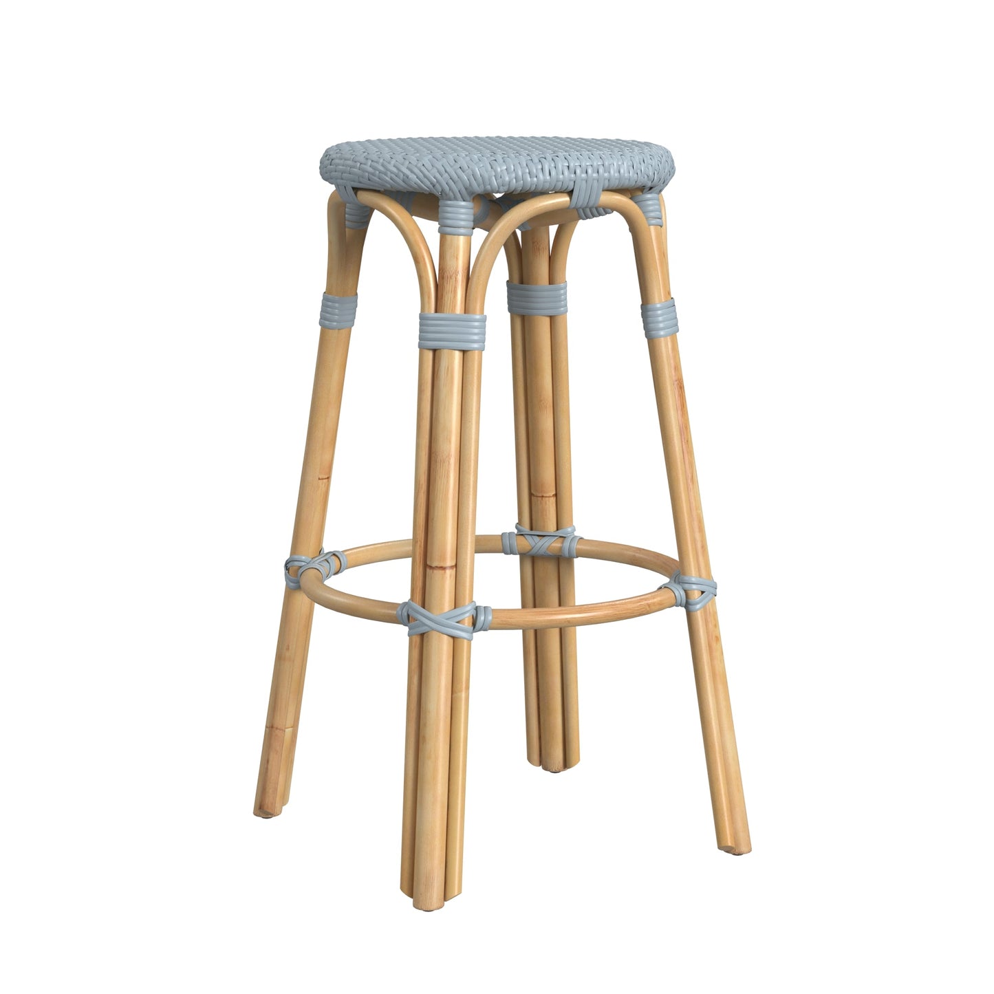 Tobias Round Rattan 30" Bar Stool in Baby Blue  9370341