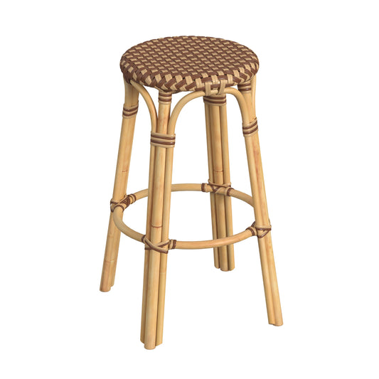 Tobias Round Rattan 30" Bar Stool in Brown and Tan Dot  9370354