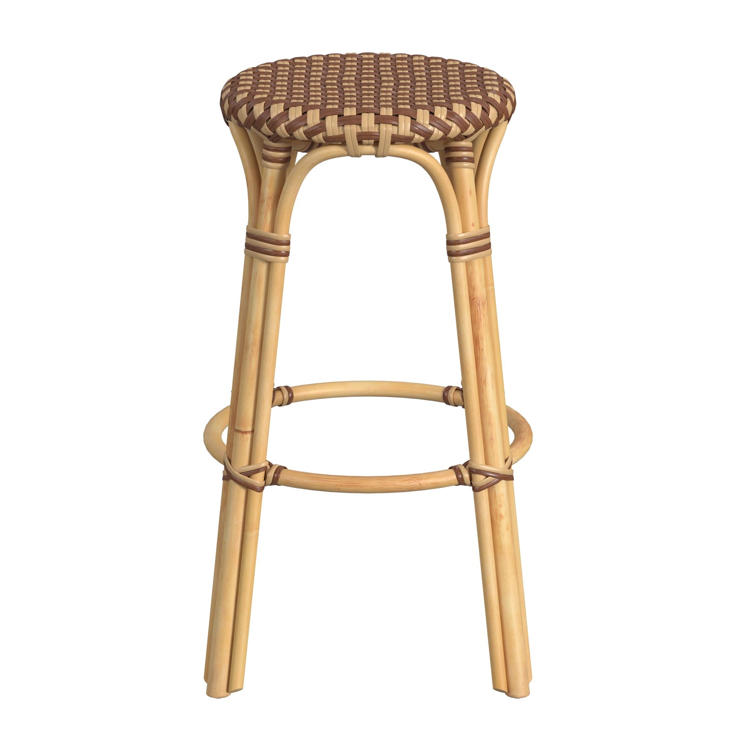 Tobias Round Rattan 30" Bar Stool in Brown and Tan Dot  9370354