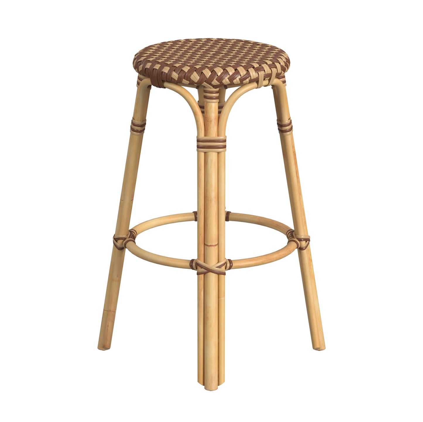 Tobias Round Rattan 30" Bar Stool in Brown and Tan Dot  9370354