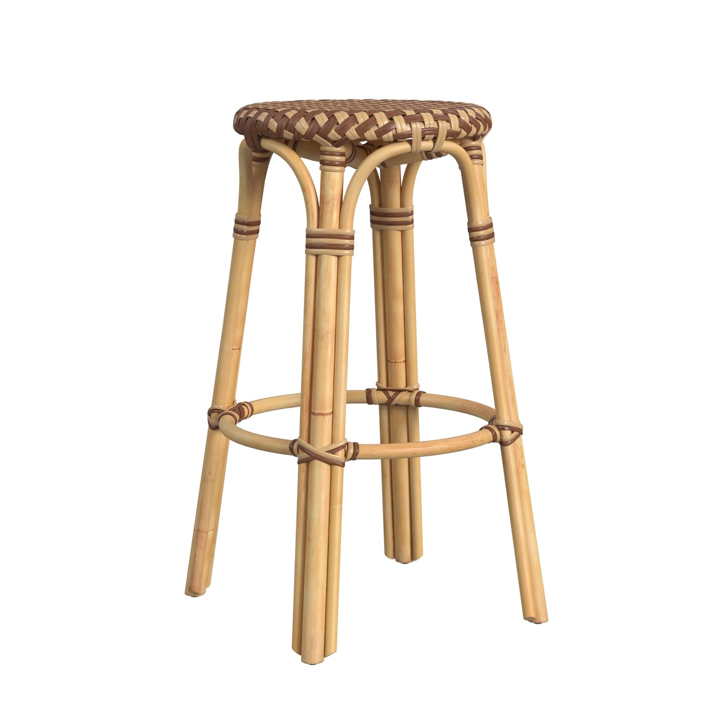 Tobias Round Rattan 30" Bar Stool in Brown and Tan Dot  9370354