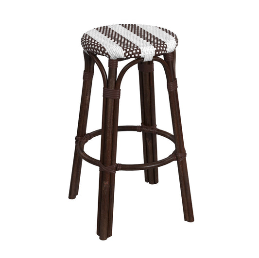 Tobias Round Rattan 30" Bar Stool in White and Brown Stripe  9370403