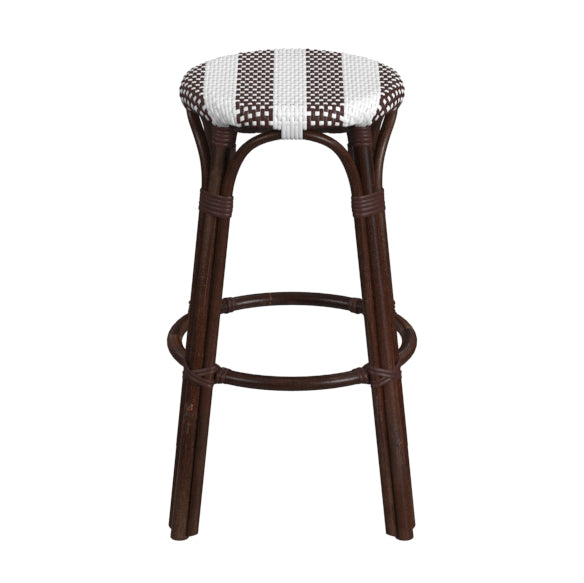 Tobias Round Rattan 30" Bar Stool in White and Brown Stripe  9370403