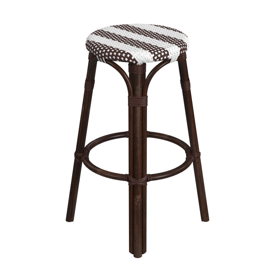 Tobias Round Rattan 30" Bar Stool in White and Brown Stripe  9370403