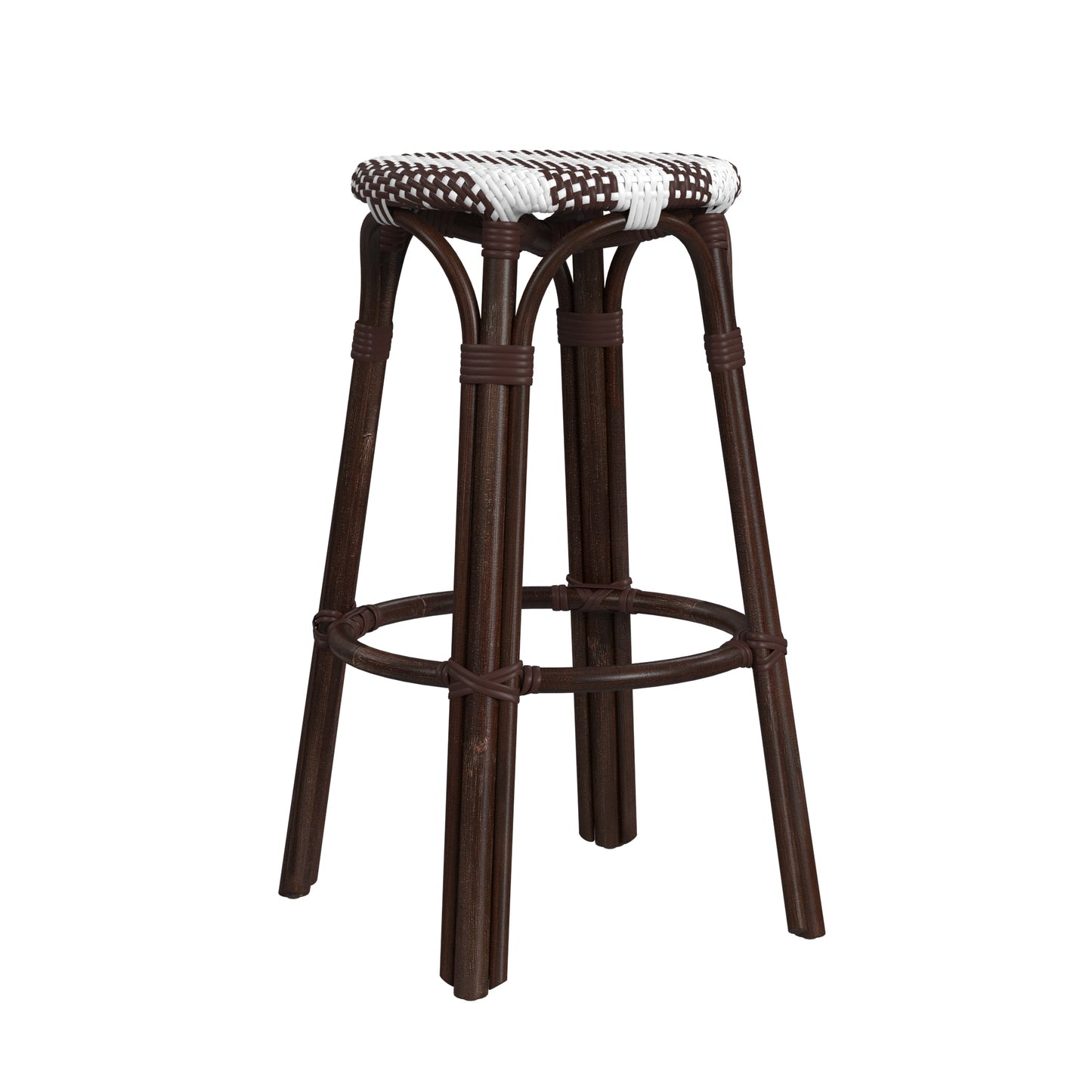 Tobias Round Rattan 30" Bar Stool in White and Brown Stripe  9370403