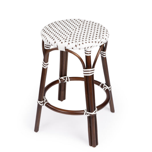 Tobias Rattan Round 24" Counter Stool in White and Brown Dot  9371117