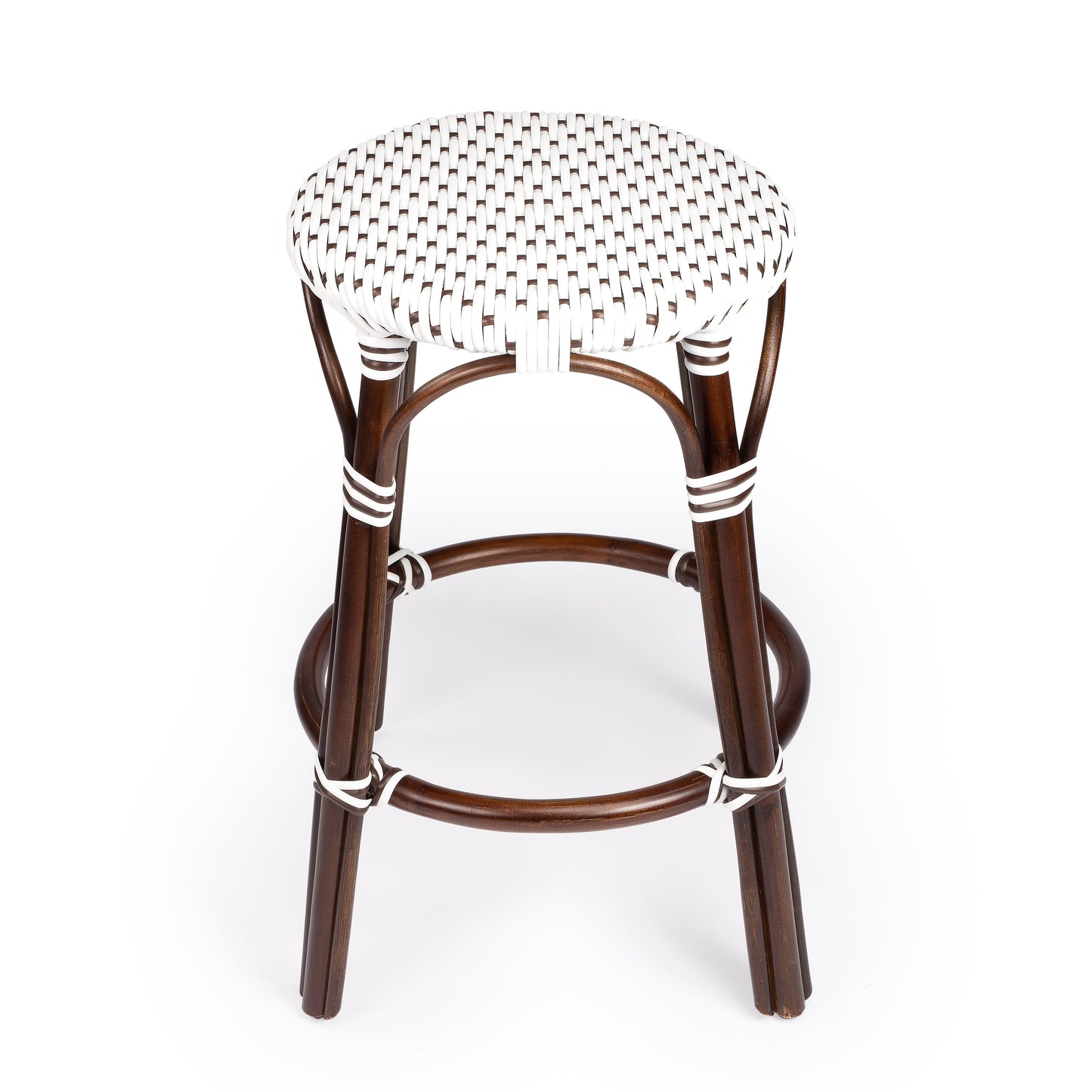 Tobias Rattan Round 24" Counter Stool in White and Brown Dot  9371117