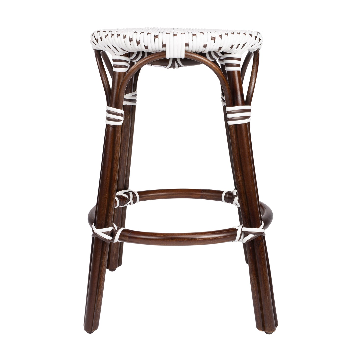 Tobias Rattan Round 24" Counter Stool in White and Brown Dot  9371117