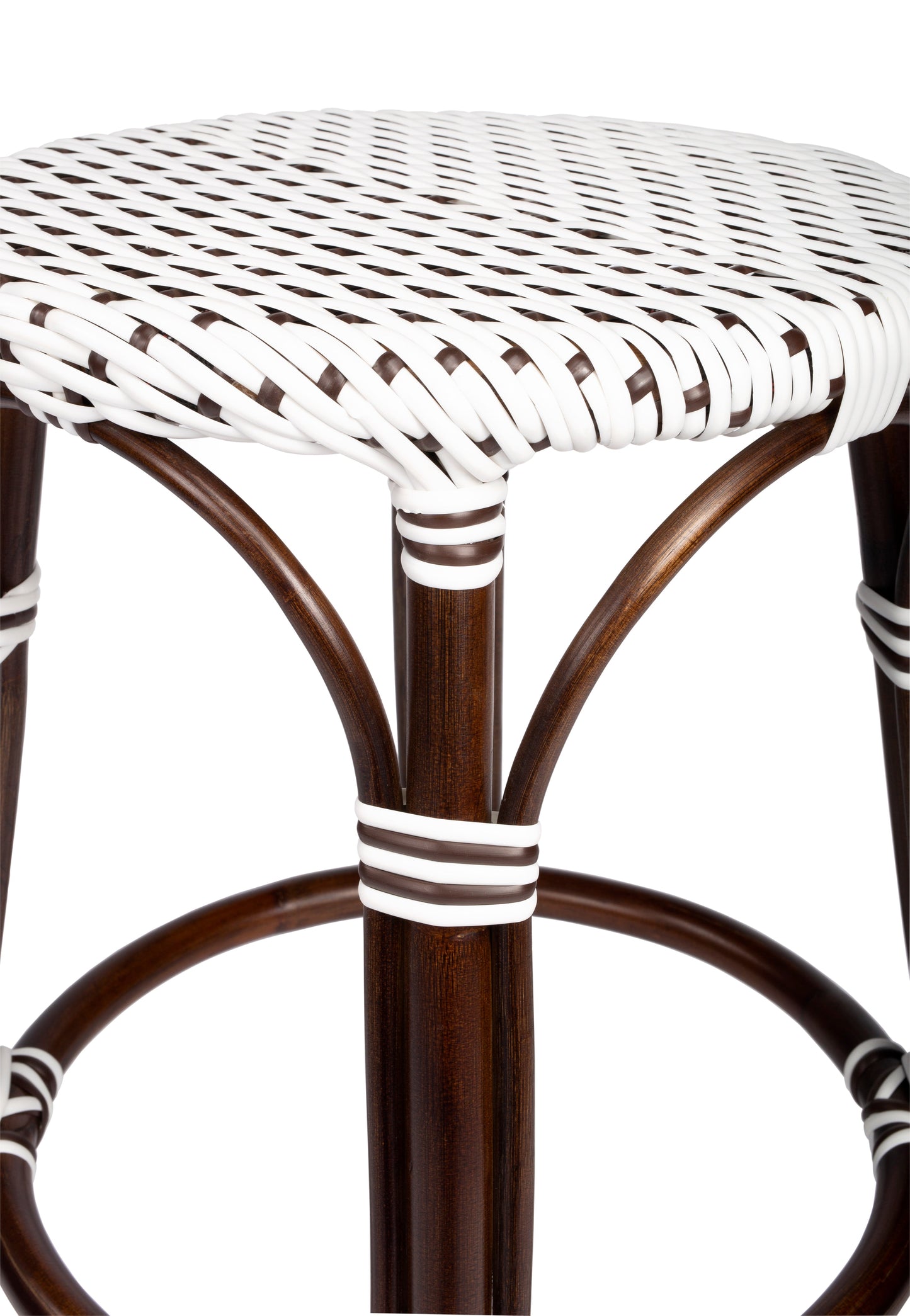 Tobias Rattan Round 24" Counter Stool in White and Brown Dot  9371117