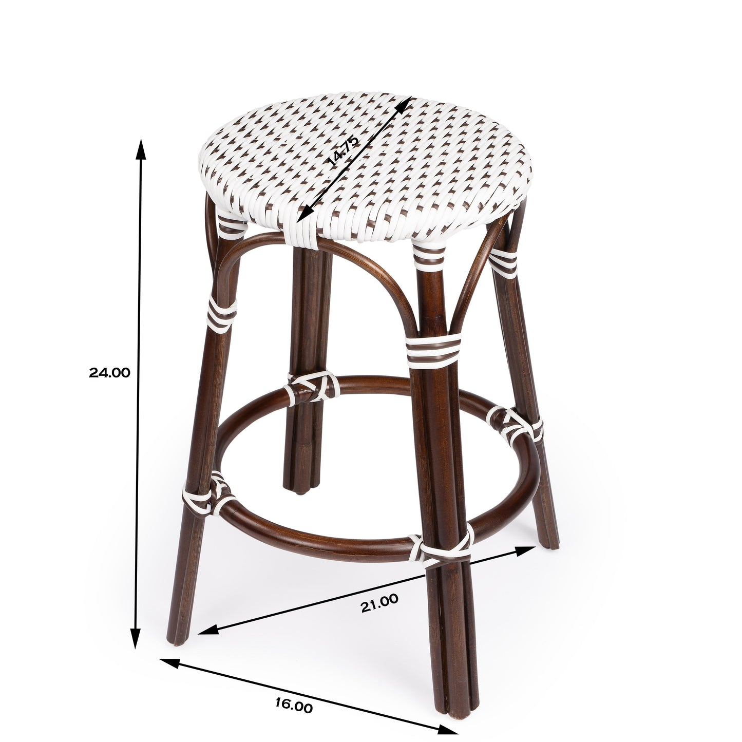 Tobias Rattan Round 24" Counter Stool in White and Brown Dot  9371117