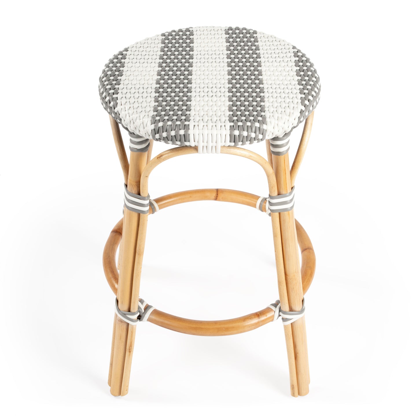 Tobias Rattan Round 24" Counter Stool in Gray and White Stripe  9371144