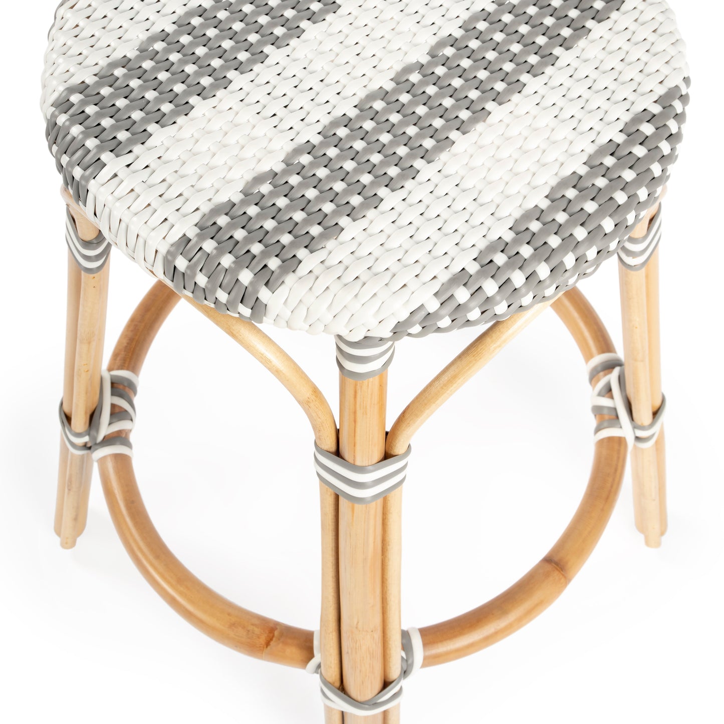 Tobias Rattan Round 24" Counter Stool in Gray and White Stripe  9371144