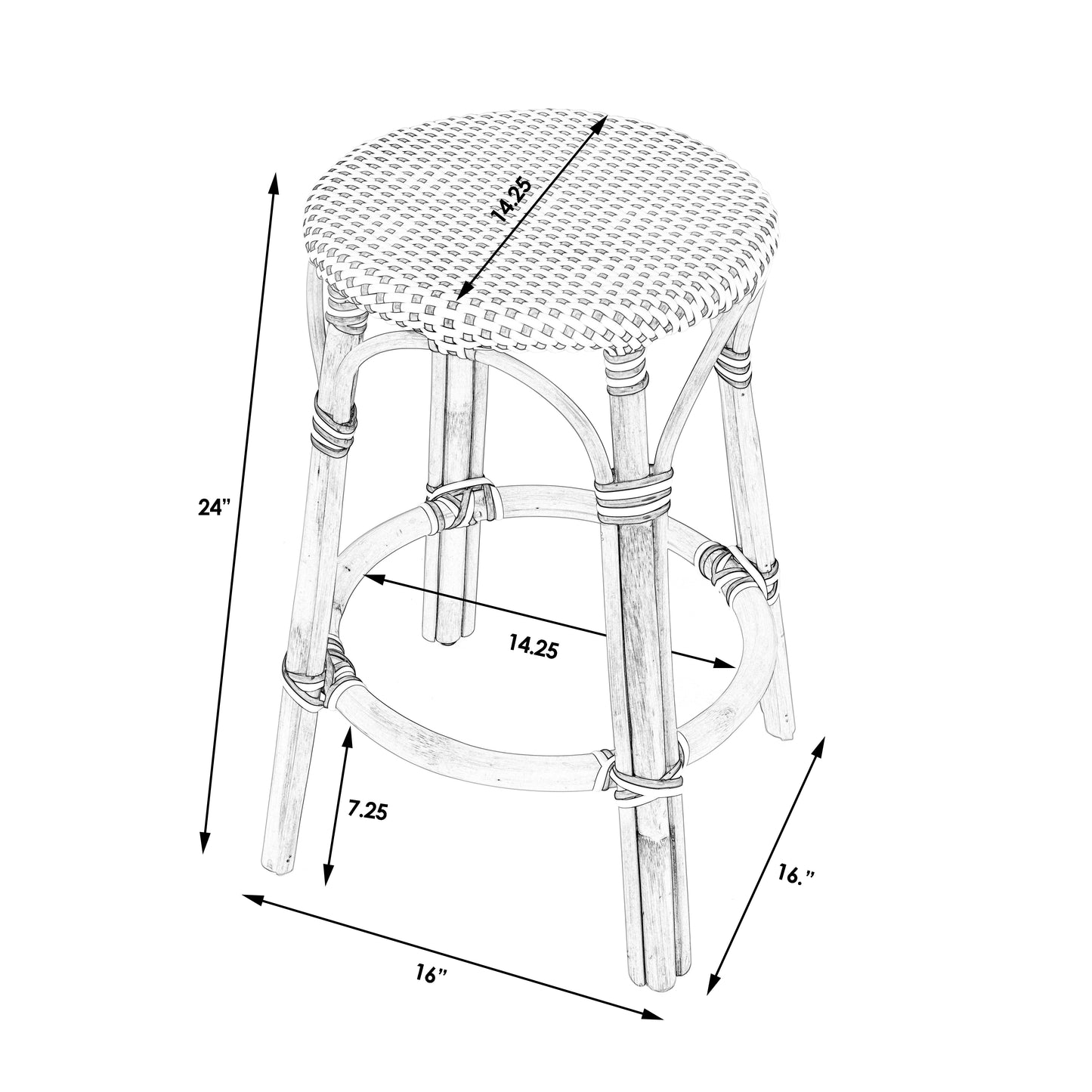 Tobias Rattan Round 24" Counter Stool in Gray and White Stripe  9371144