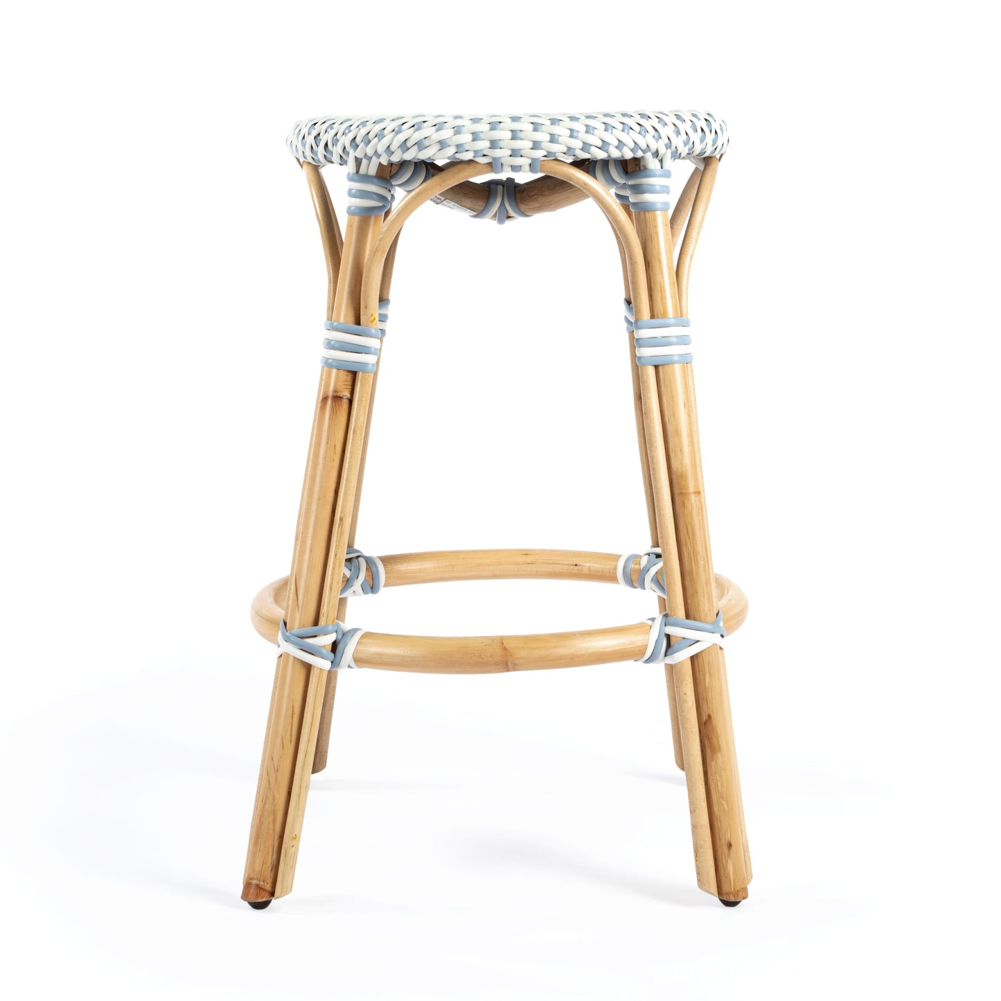 Tobias Rattan Round 24" Counter Stool in White and Sky Blue Dot  9371194