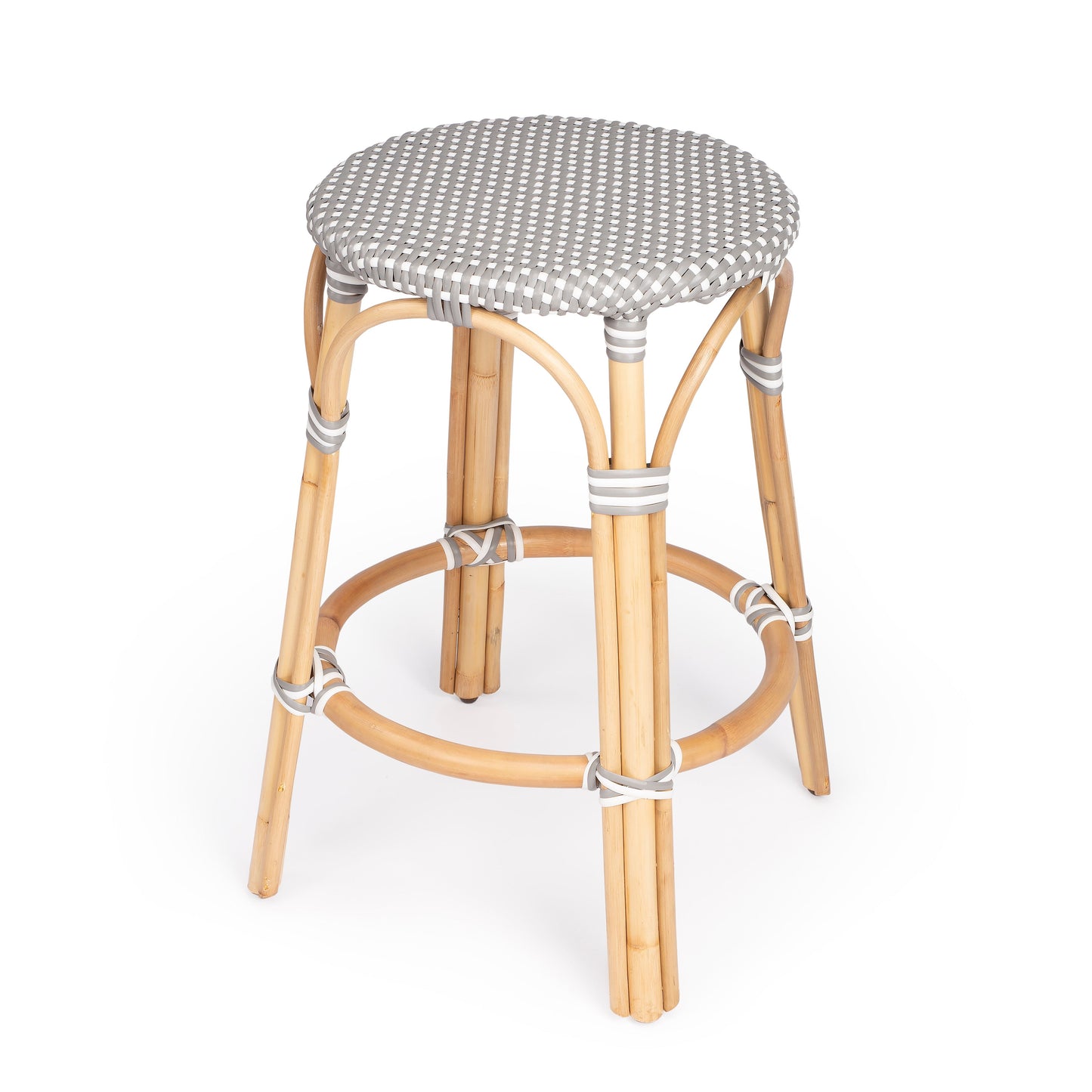 Tobias Rattan Round 24" Counter Stool in Gray and White Dot  9371266