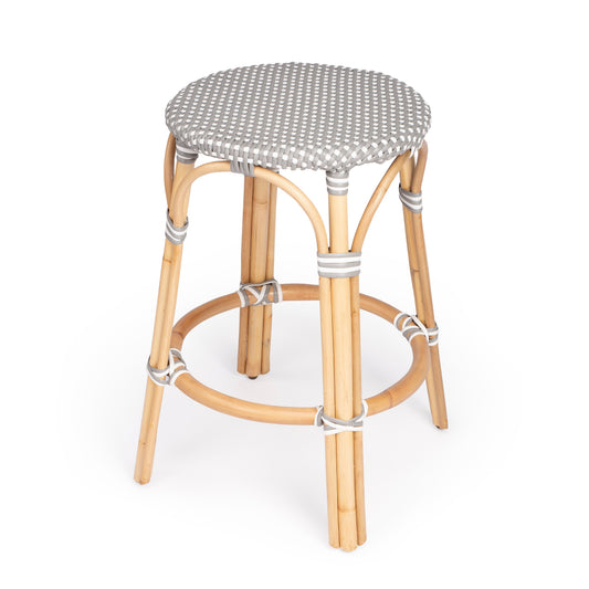 Tobias Rattan Round 24" Counter Stool in Gray and White Dot  9371266