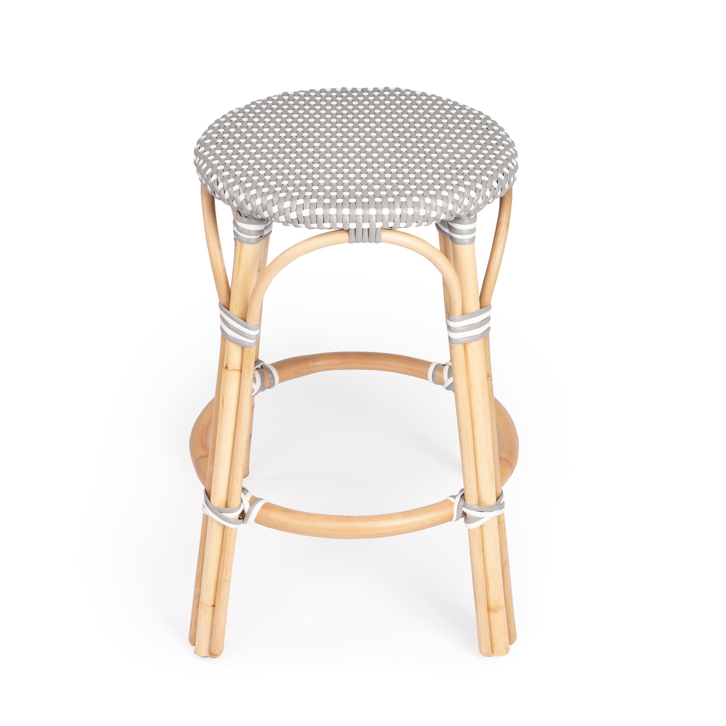 Tobias Rattan Round 24" Counter Stool in Gray and White Dot  9371266