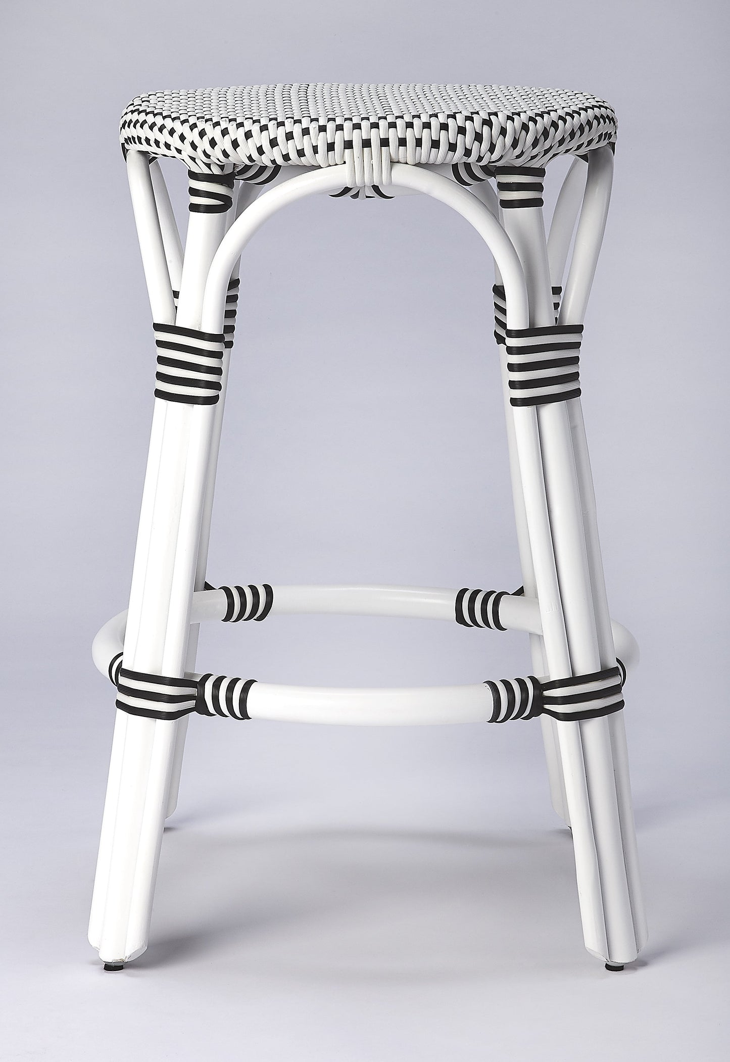 Tobias Rattan Round 24" Counter Stool in White and Black Dot  9371288