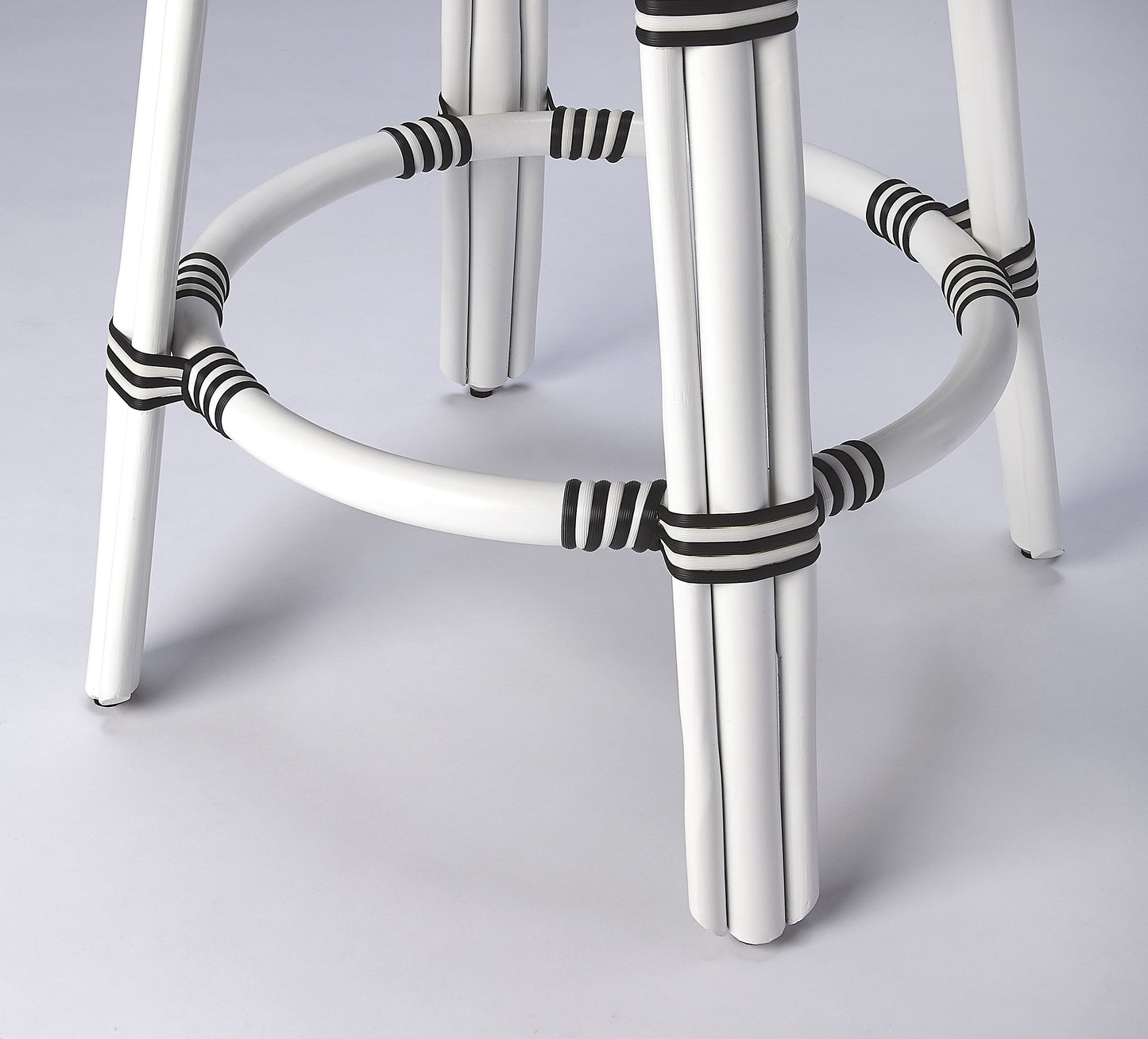 Tobias Rattan Round 24" Counter Stool in White and Black Dot  9371288