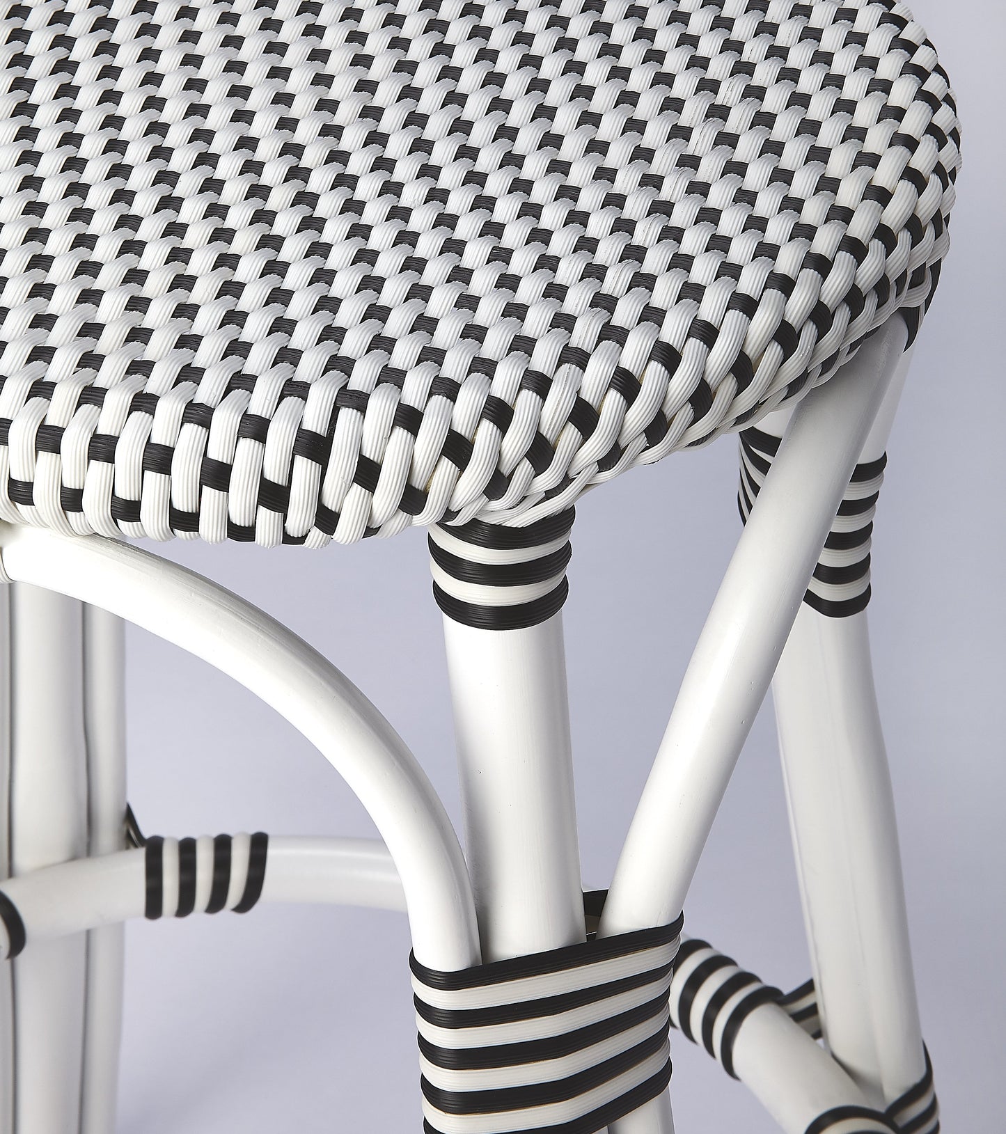 Tobias Rattan Round 24" Counter Stool in White and Black Dot  9371288