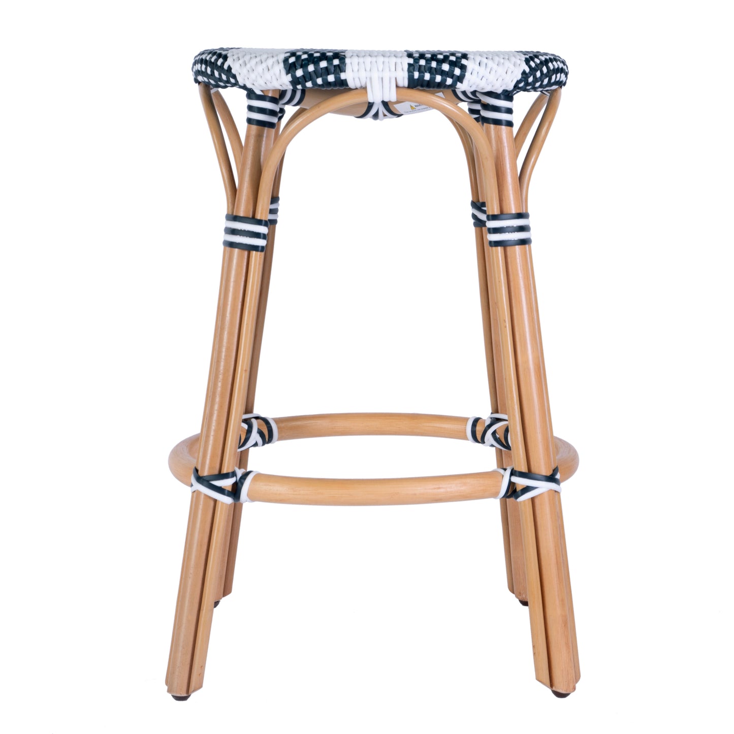 Tobias Rattan Round 24" Counter Stool in White and Navy Stripe  9371291