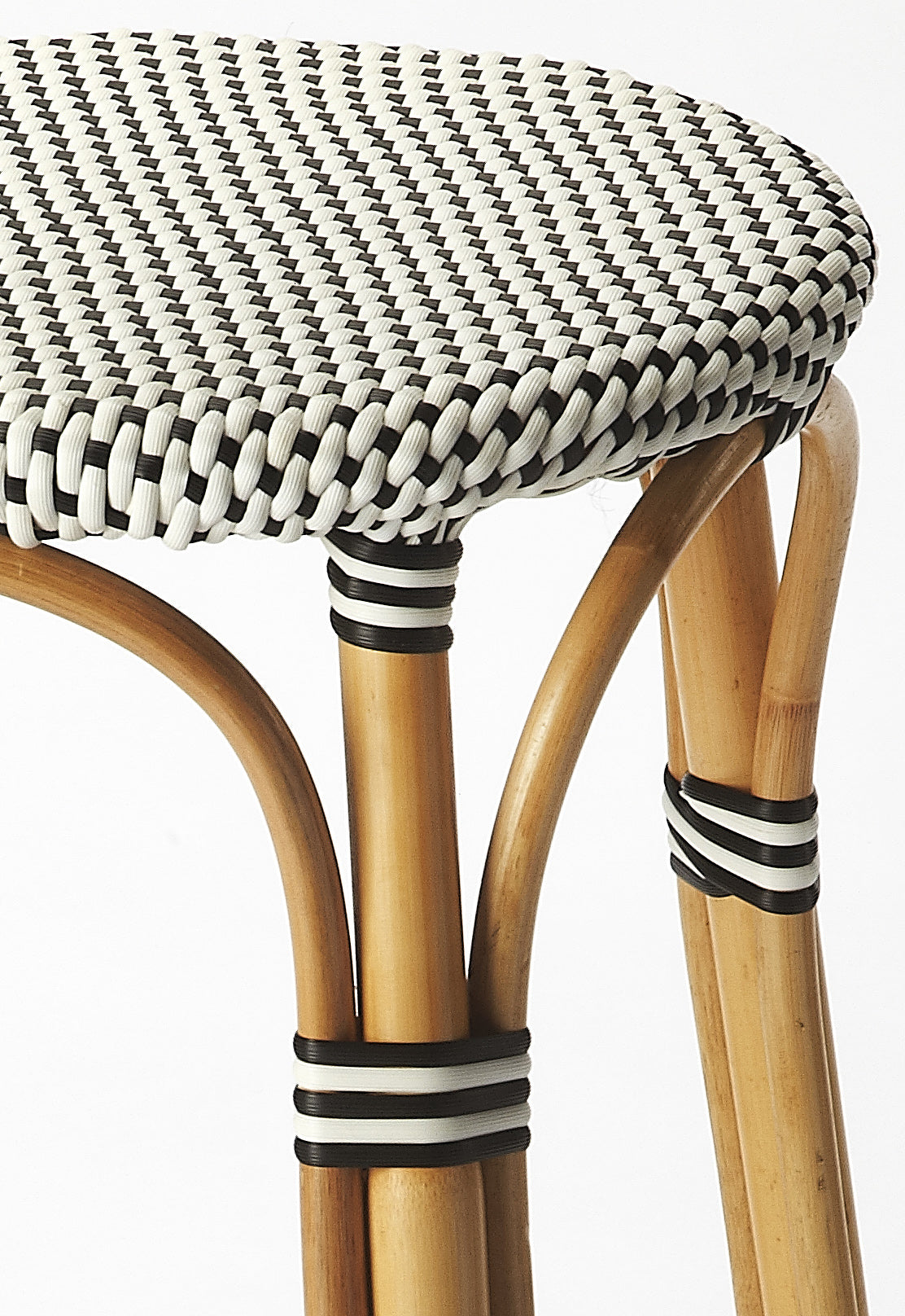 Tobias Rattan Round 24" Counter Stool in White and Black Dot  9371295