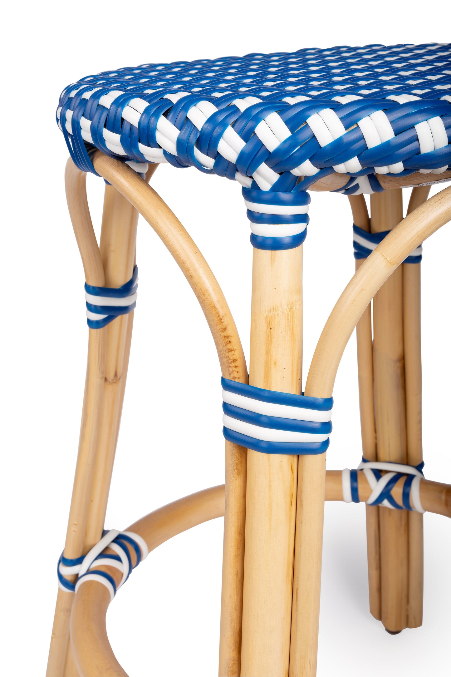 Tobias Rattan Round 24" Counter Stool in Blue and White Dot  9371303