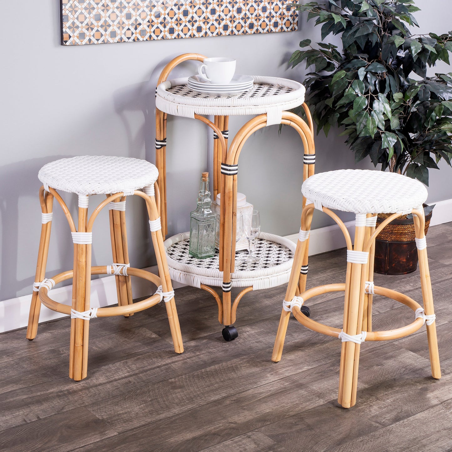 Tobias Rattan Round 24" Counter Stool in Glossy White  9371304