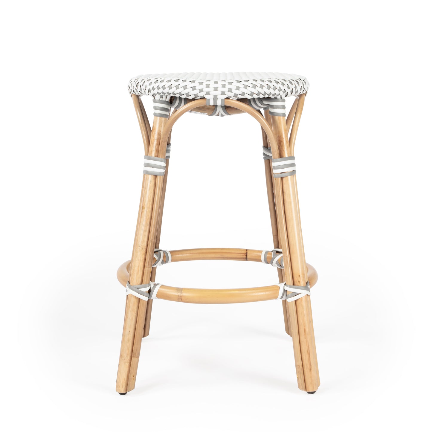 Tobias Rattan Round 24" Counter Stool in White and Gray Dot  9371329