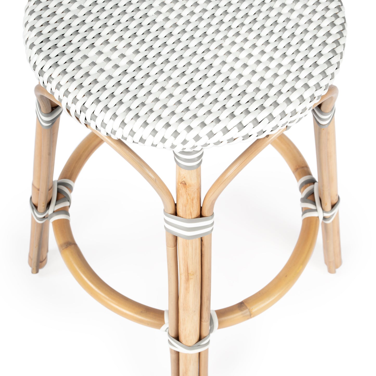 Tobias Rattan Round 24" Counter Stool in White and Gray Dot  9371329