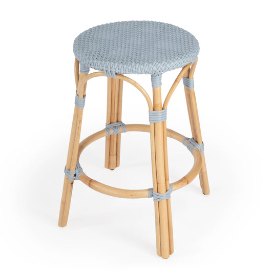 Tobias Rattan Round 24" Counter Stool in Baby Blue  9371341