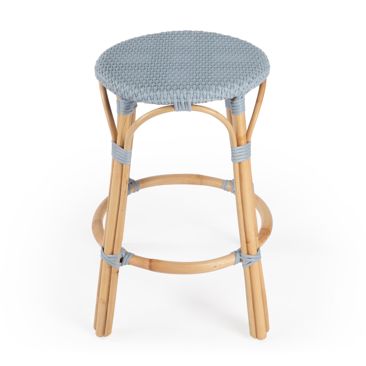 Tobias Rattan Round 24" Counter Stool in Baby Blue  9371341