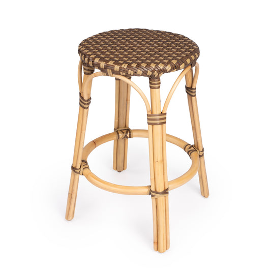 Tobias Rattan Round 24" Counter Stool in Brown and Tan Dot  9371354