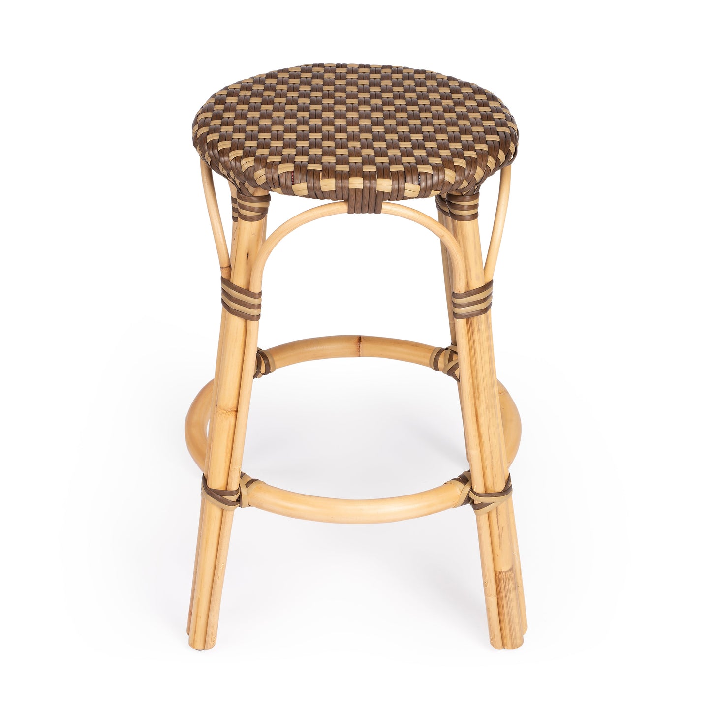 Tobias Rattan Round 24" Counter Stool in Brown and Tan Dot  9371354