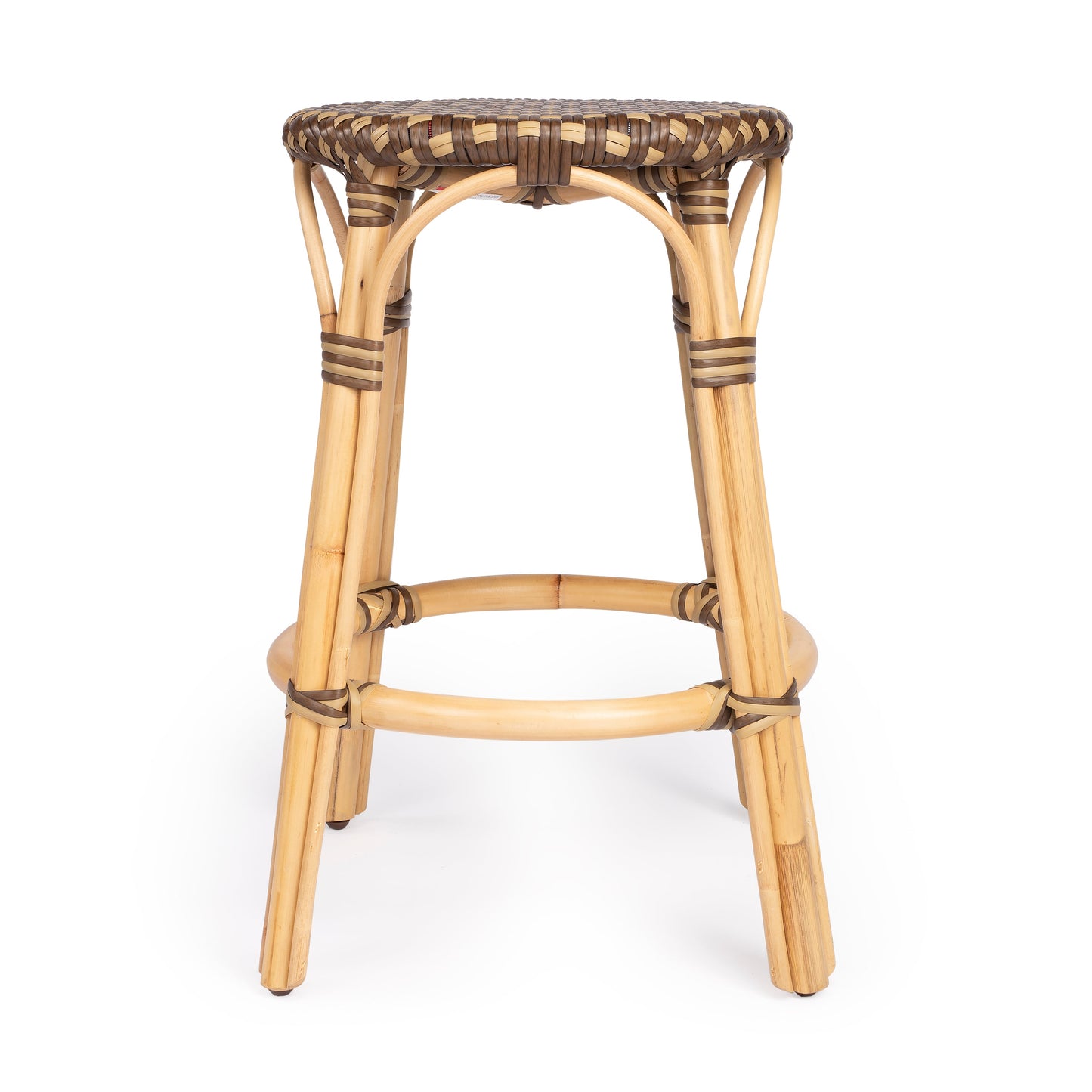 Tobias Rattan Round 24" Counter Stool in Brown and Tan Dot  9371354