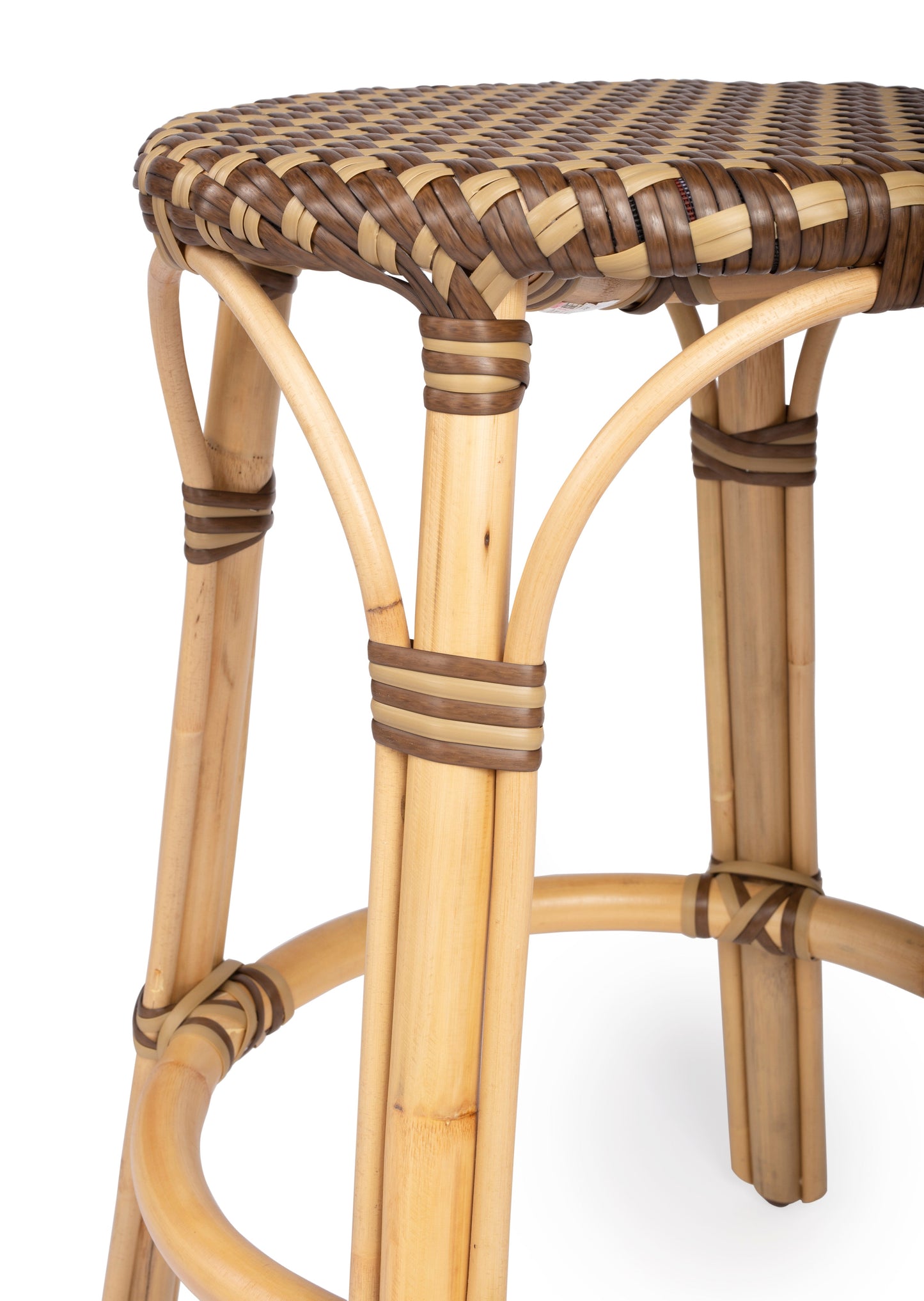 Tobias Rattan Round 24" Counter Stool in Brown and Tan Dot  9371354