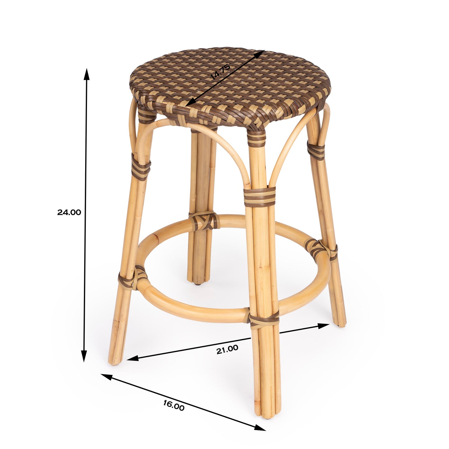 Tobias Rattan Round 24" Counter Stool in Brown and Tan Dot  9371354