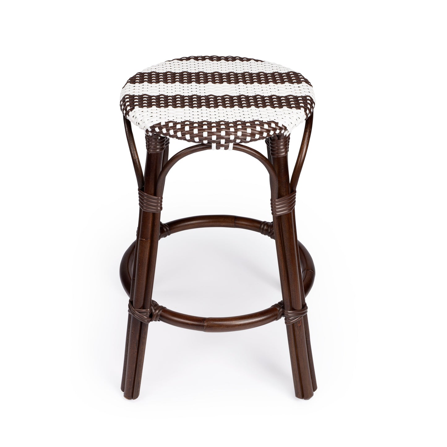 Tobias Rattan Round 24" Counter Stool in White and Brown Stripe  9371403