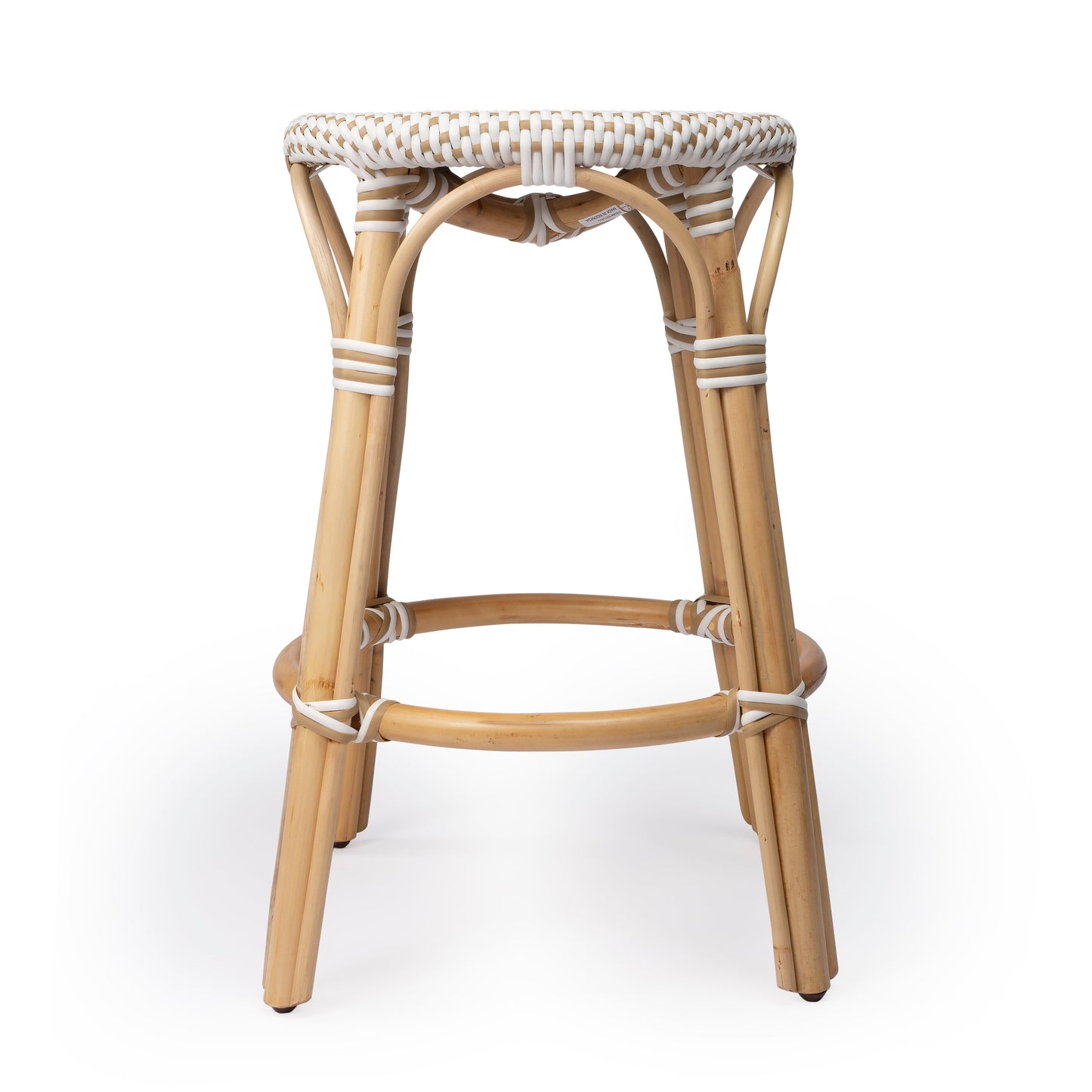 Tobias Rattan Round 24" Counter Stool in White and Tan Dot  9371415