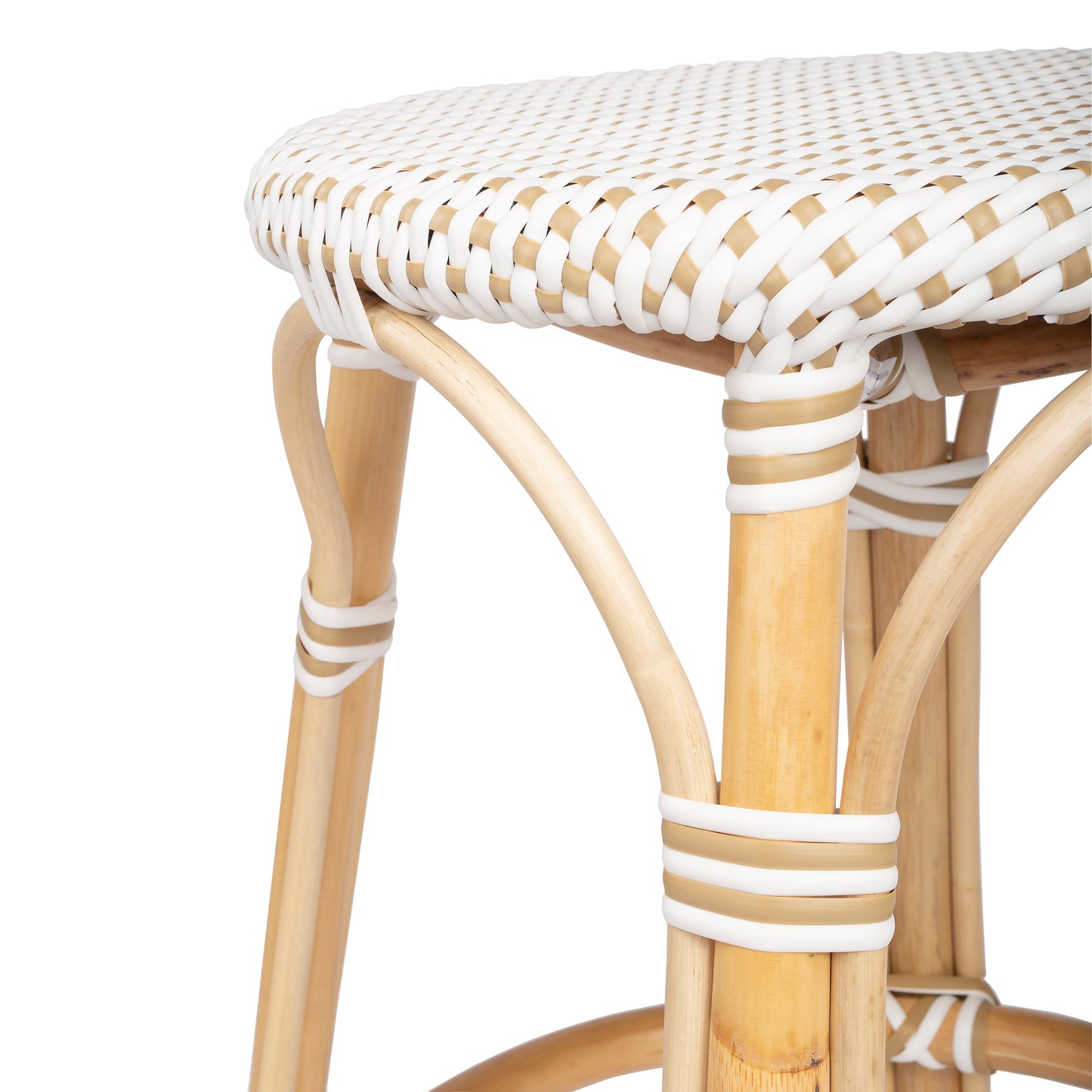 Tobias Rattan Round 24" Counter Stool in White and Tan Dot  9371415