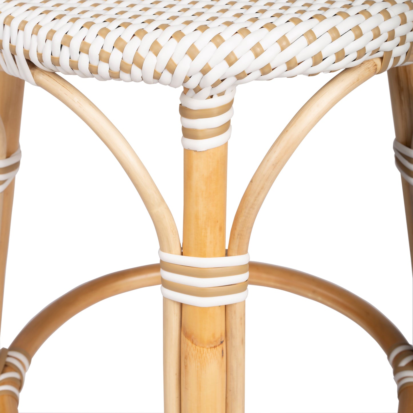 Tobias Rattan Round 24" Counter Stool in White and Tan Dot  9371415